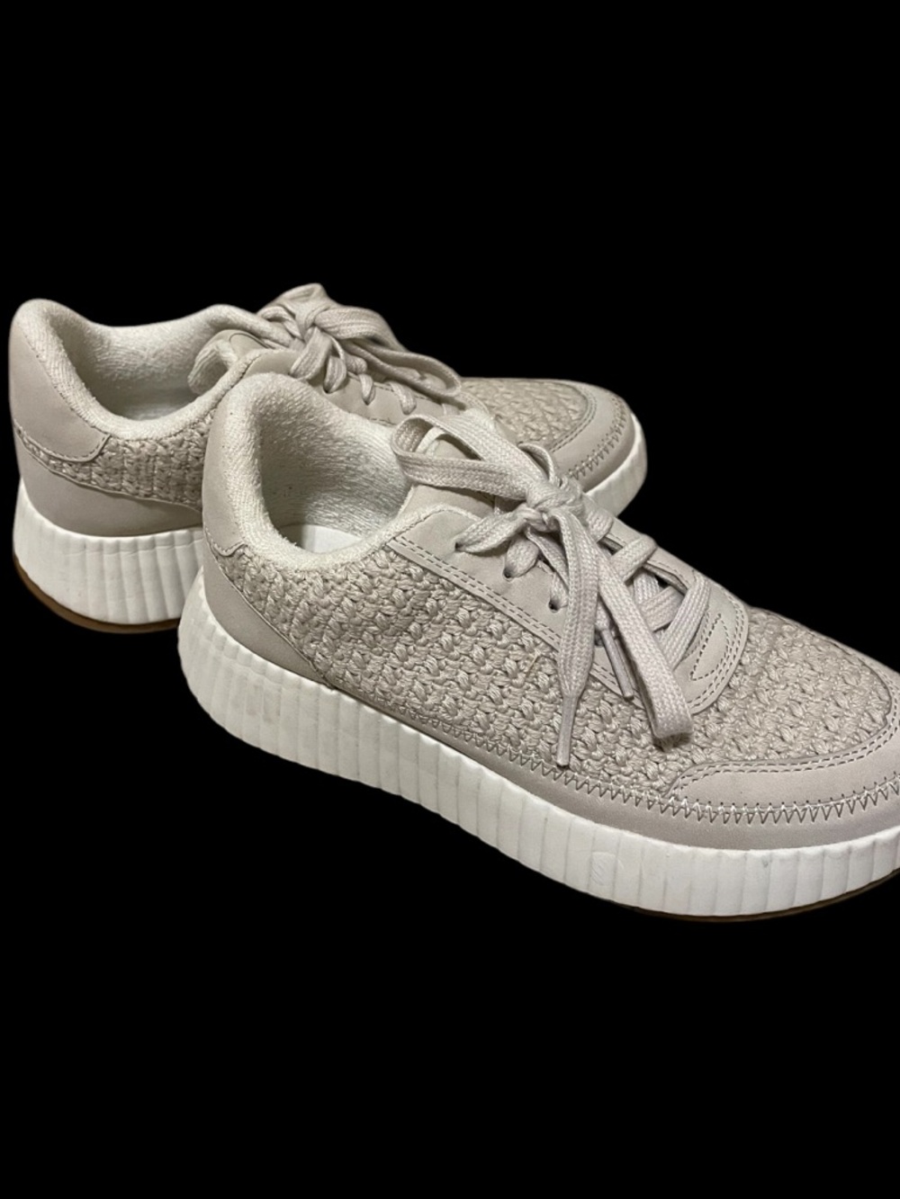 Neutral Beige Women's Woven Platform Sneakers
